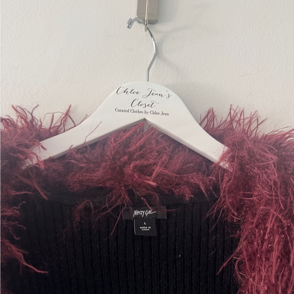 NASTY GAL Shearling Trim Lace Up Cardigan L - Picture 4 of 5